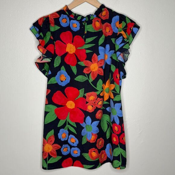 Entro Womens Floral Top XL Multicolor Feminine Blue Ruffle Blouse‎ Brunch Office - Picture 3 of 10